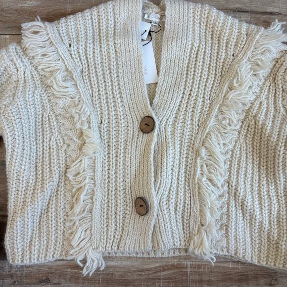 Line & Dot Sadie Cream Fringe Cardigan Size S - Picture 3 of 5